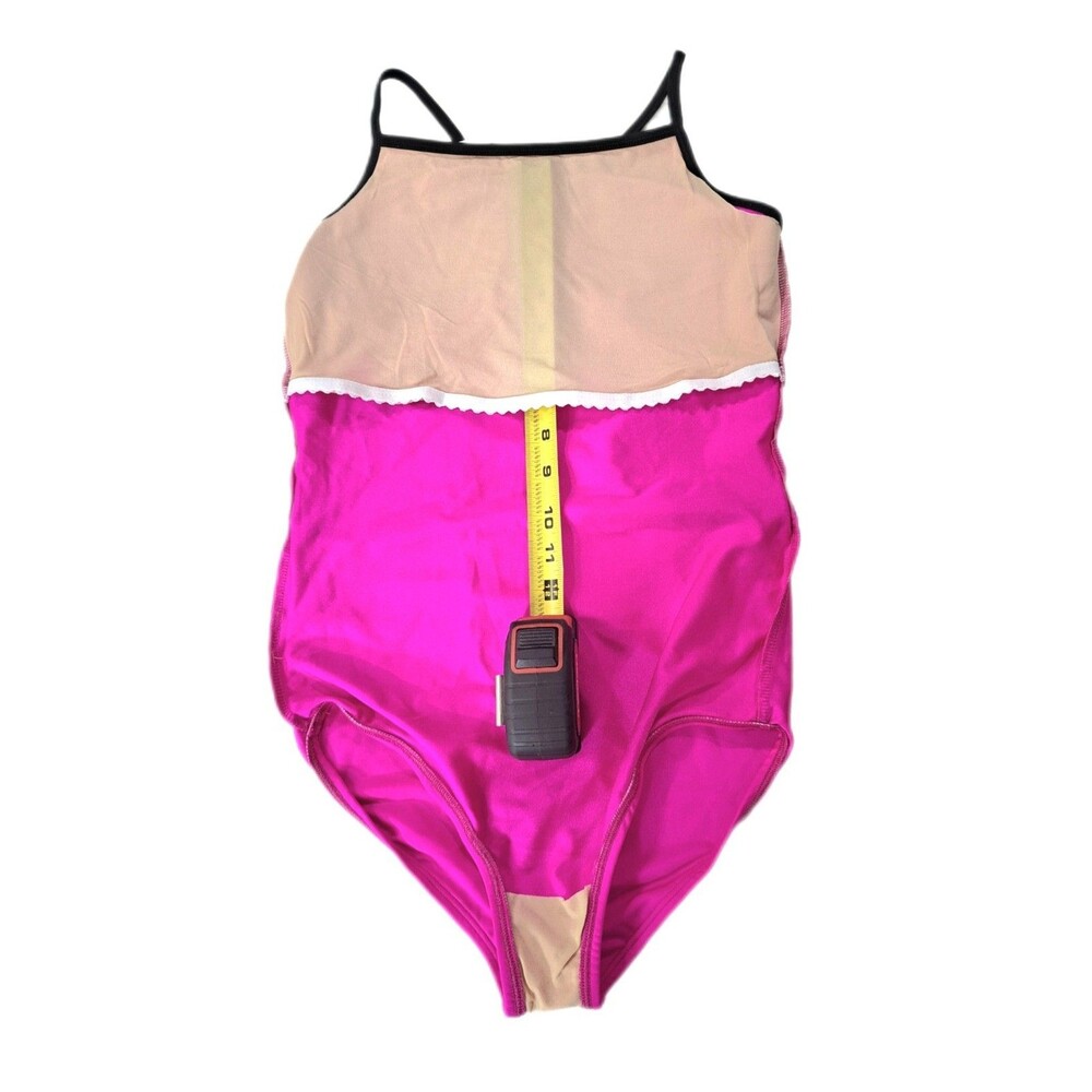 Aja VTG Hot Pink Side Cutout Keyhole Crossback Dance Leotard Built-in Bra Sz AM - Picture 13 of 16